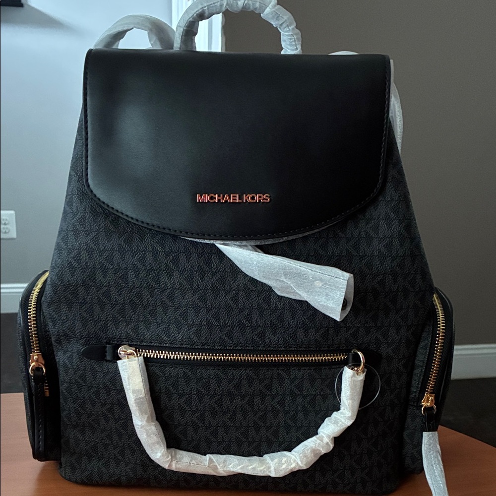 Michael Kors Black and Gold Backpack